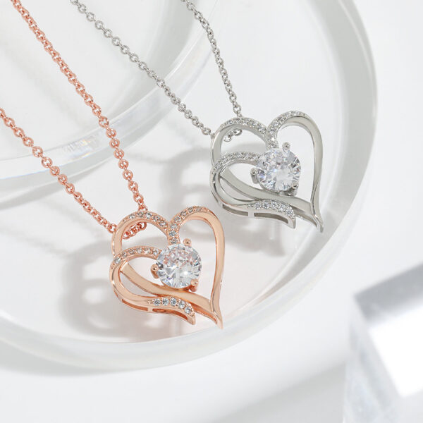 Zircon Double Love Necklace With Rhinestones Ins Personalized Heart-shaped Necklace Clavicle Chain Jewelry For Women Valentine's Day - Image 5
