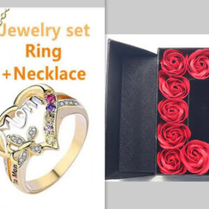 Mother's Day Gift Hollow Heart English Letter Love Mom Rhinestone Butterfly Finger Ring Jewelry Gift